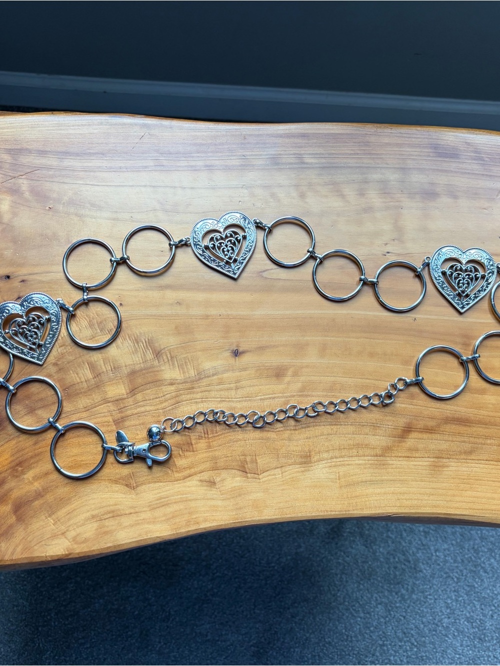 Silver Heart-Link Ring Chain Belt for Women
